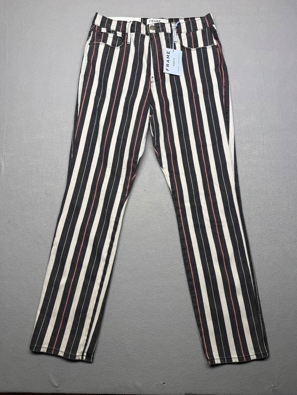 FRAME Le Sylvie Slender Straight Jeans Women 29 Black Stripe